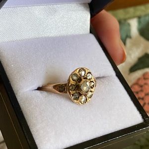 Gorgeous Antique 14k GEORGIAN Rose Cut 11 Diamond Cluster Ring